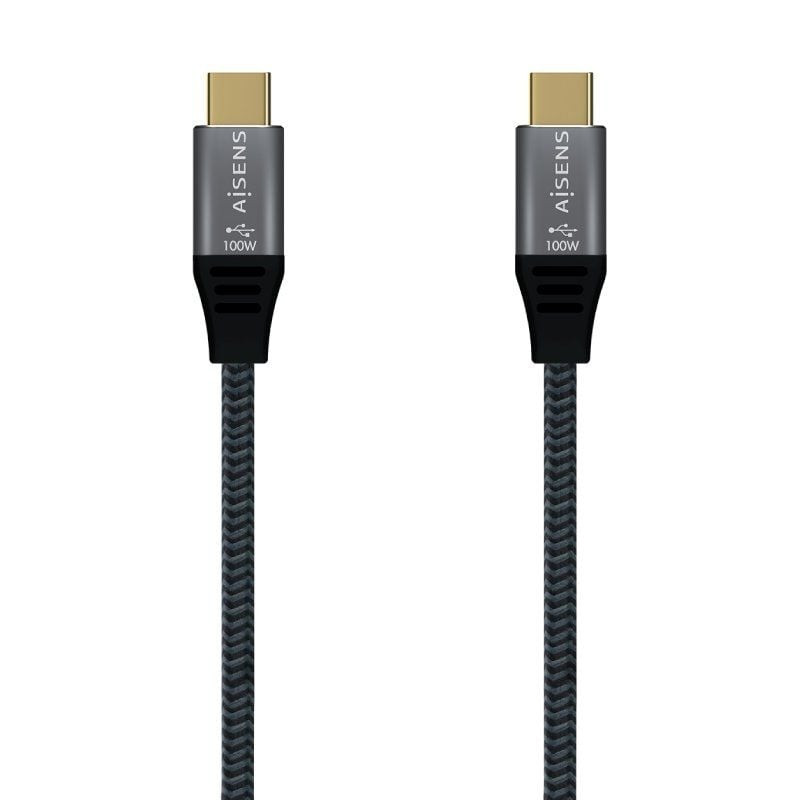 Cable USB 3.2 Tipo-C Aisens A107-0634 20GBPS 5A 100W/ USB Tipo-C Macho - USB Tipo-C Macho/ Hasta 100W/ 20Gbps/ 2m/ Gris