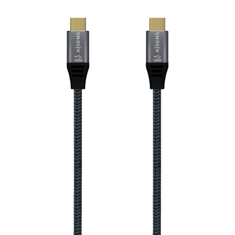 Cable USB 3.2 Tipo-C Aisens A107-0671 20GBPS 100W/ USB Tipo-C Macho - USB Tipo-C Macho/ Hasta 100W/ 20Gbps/ 1m/ Gris