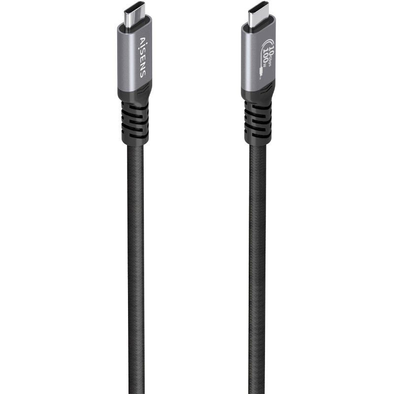Cable USB 3.2 Tipo-C Aisens A107-0990/ USB Tipo-C Macho - USB Tipo-C Macho/ Hasta 100W/ 10Gbps/ 5m/ Negro