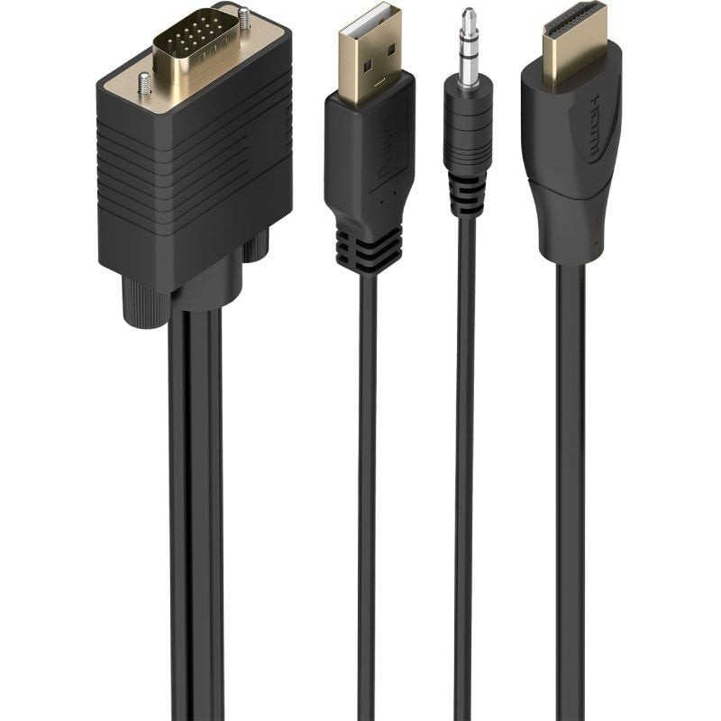 Cable Conversor Aisens A122-1013 SVGA Macho - USB Macho - Jack Macho/ HDMI Macho/ 1m/ Negro