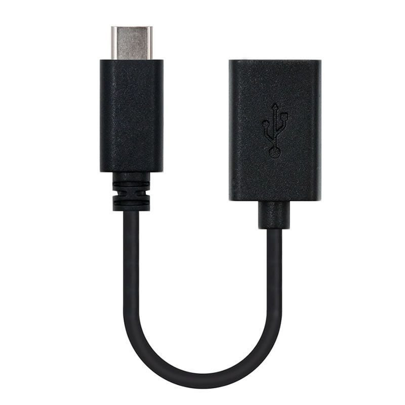 Cable USB 2.0 Tipo-C Nanocable 10.01.2400/ USB Tipo-C Macho - USB Hembra/ 480Mbps/ 15cm/ Negro