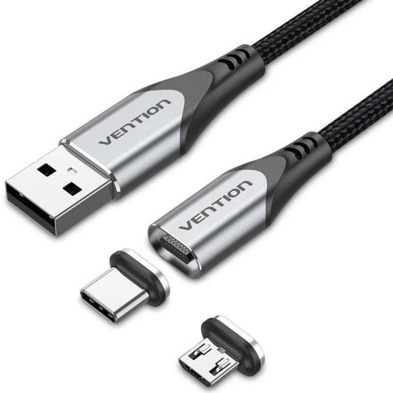 Cable de Carga Magnético USB Tipo-C con Adaptador MicroUSB Vention CQMHD/ MicroUSB Macho - USB Tipo-C Macho/ USB Macho/ Hasta...