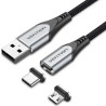 Cable de Carga Magnético USB Tipo-C con Adaptador MicroUSB Vention CQMHD/ MicroUSB Macho - USB Tipo-C Macho/ USB Macho/ Hasta...