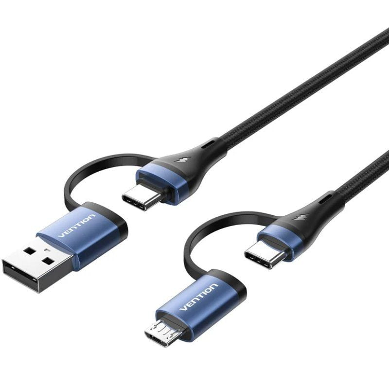 Cable USB 2.0 Tipo-C Vention CTLLF/ USB Tipo-C Macho - USB Macho/ MicroUSB Macho - USB Tipo-C Macho/ Hasta 100W/ 480Mbps/ 1m/...