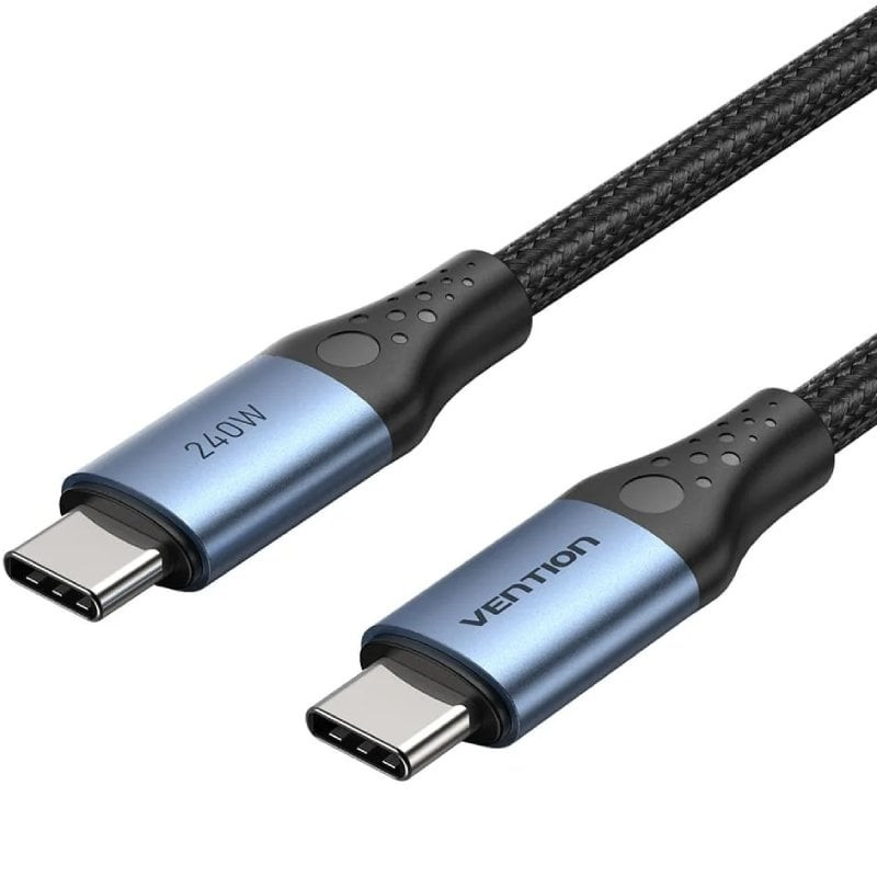 Cable USB 2.0 Tipo-C 5A Vention TREBF/ USB Tipo-C Macho - USB Tipo-C Macho/ Hasta 240W/ 480Mbps/ 1m/ Azul y Negro