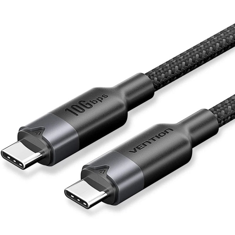 Cable USB 3.2 Tipo-C 5A Vention TRGBD/ USB Tipo-C Macho - USB Tipo-C Macho/ Hasta 100W/ 10Gbps/ 50cm/ Negro