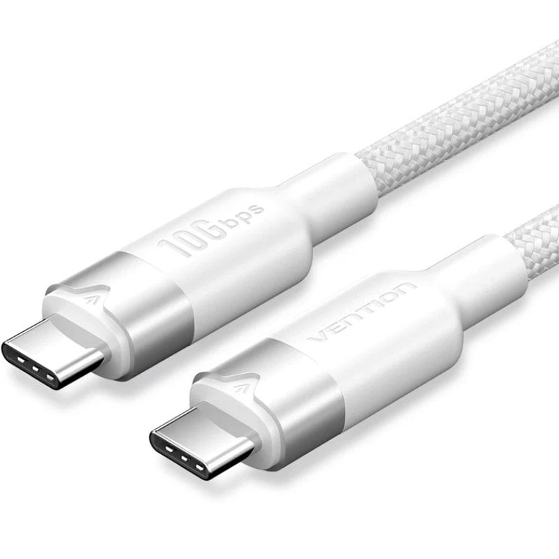 Cable USB 3.2 Tipo-C 5A Vention TRGWF/ USB Tipo-C Macho - USB Tipo-C Macho/ Hasta 100W/ 10Gbps/ 1m/ Blanco