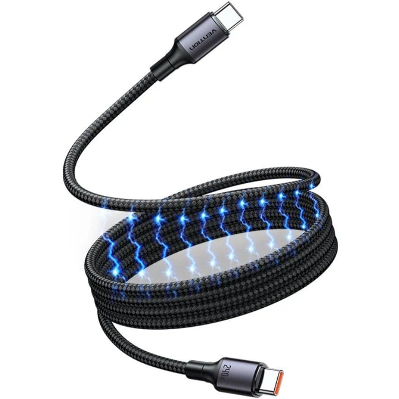 Cable Magnético USB 2.0 Tipo-C 5A Vention TSABG/ USB Tipo-C Macho - USB Tipo-C Macho/ Hasta 240W/ 480Mbps/ 1.5m/ Negro