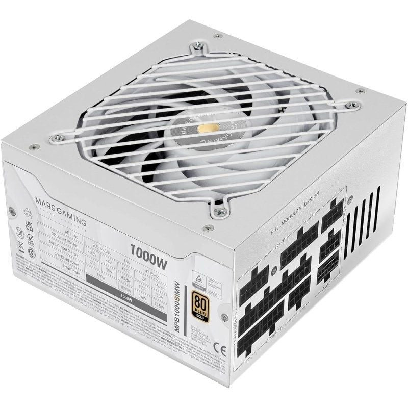Fuente de Alimentación Mars Gaming MPB1000SIM/ 1000W/ Ventilador 14cm/ ATX 3.1/ PCIe 5.1/ 80 Plus Gold/ Blanca