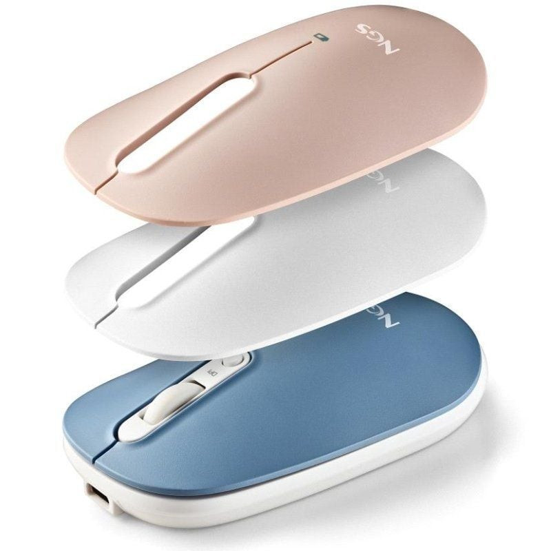 Ratón Inalámbrico NGS Shell-RB/ Batería recargable/ Hasta 1600 DPI/ Azul/ Blanco/ Rosa