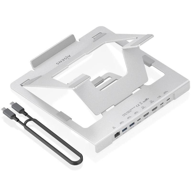 Soporte de Sobremesa - Docking USB Tipo-C Aisens ASUC-7P046-GR/ 2xUSB/ 1xUSB Tipo-C/ 2xHDMI/ 1xRJ45/ 1xUSB Tipo-C PD/ Gris