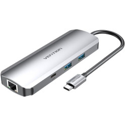 Docking USB Tipo-C Vention TOMHB/ 1xHDMI 4K/ 2xUSB/ 1xUSB Tipo-C/ 1xUSB Tipo-C PD/ 1xRJ45/ 1xLector Tarjetas SD y MicroSD/ Ja...