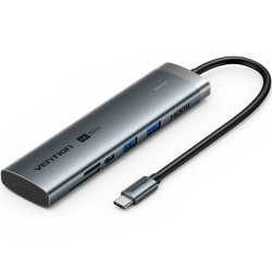 Docking USB Tipo-C Vention TPSHB/ 1xHDMI 4K/ 2xUSB/ 2xUSB Tipo-C/ 1xRJ45/ 1xUSB Tipo-C PD/ 1xLector Tarjetas/ Gris