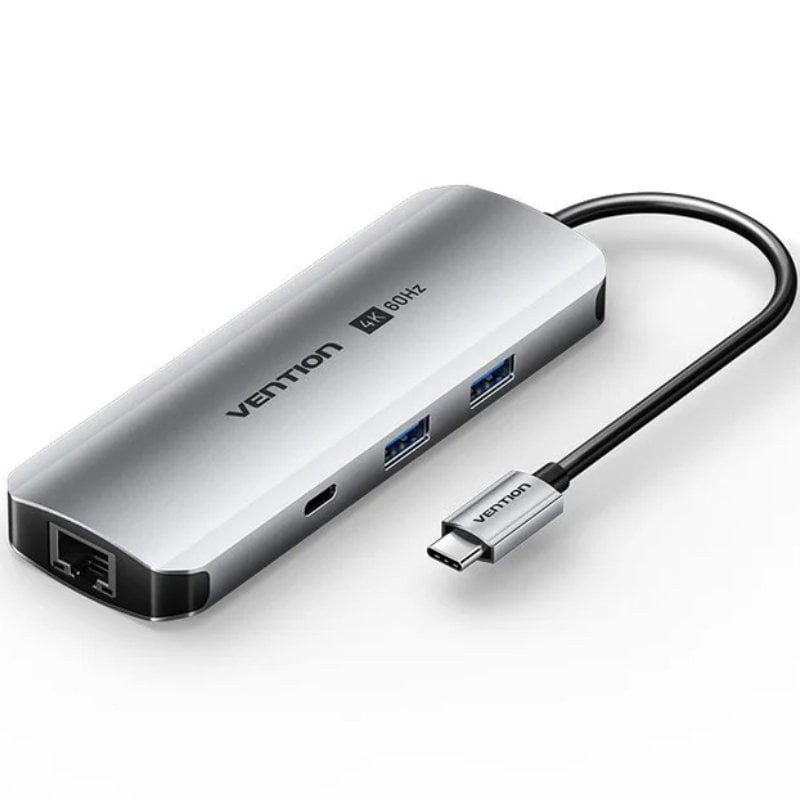 Docking USB Tipo-C Vention TQMHB/ 1xHDMI 4K/ 2xUSB/ 1xUSB Tipo-C/ 1xJack 3.5mm / 1xRJ45/ 1xUSB Tipo-C PD/ 1xLector Tarjetas/ ...