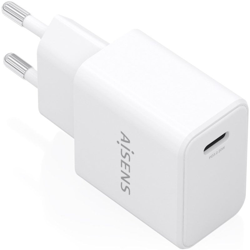 Cargador de Pared GaN Aisens A110-1023/ 1xUSB Tipo-C/ 20W/ Blanco