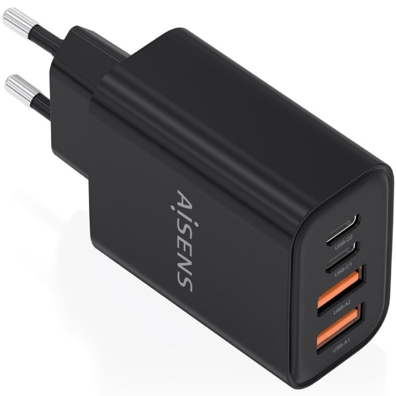 Cargador de Pared GaN Aisens A110-1028/ 2xUSB Tipo-C/ 2xUSB/ 32W/ Negro