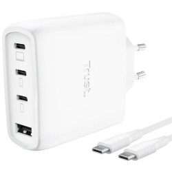 Cargador de Pared GaN Trust Maxo 65W 26068/ 3xUSB Tipo-C/ 1xUSB/ Incluye Cable USB Tipo-C/ 65W