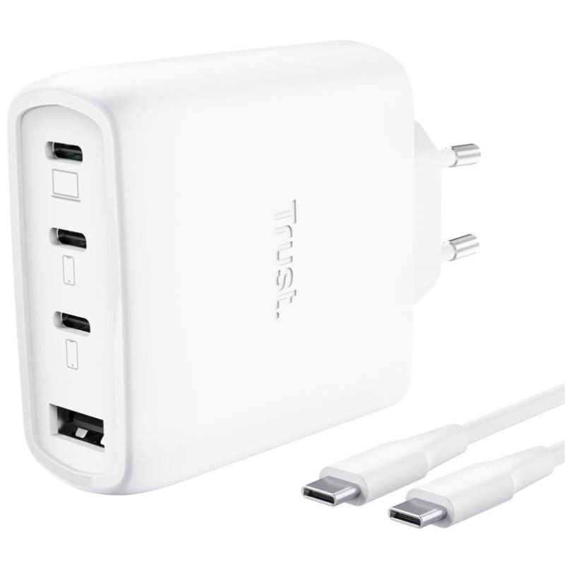 Cargador de Pared GaN Trust Maxo 65W 26068/ 3xUSB Tipo-C/ 1xUSB/ Incluye Cable USB Tipo-C/ 65W