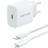 Cargador de Pared Vention G17W0-EU/ 1xUSB Tipo-C + Cable Lightning/ 20W