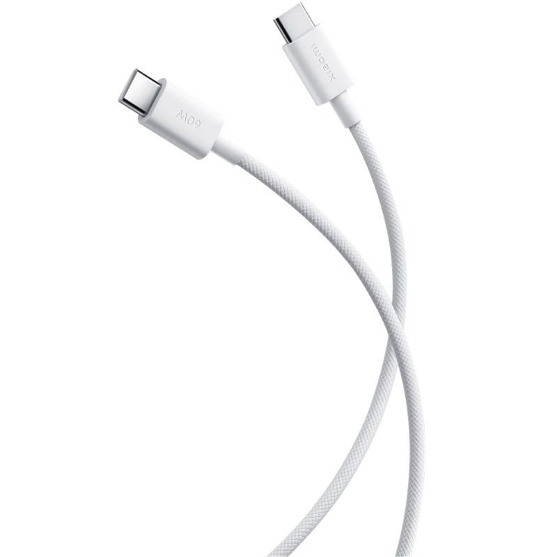 Cable USB 2.0 Tipo-C 3A Xiaomi Braided/ USB Tipo-C Macho - USB Tipo-C Macho/ Hasta 60W/ 480Mbps/ 1m/ Blanco