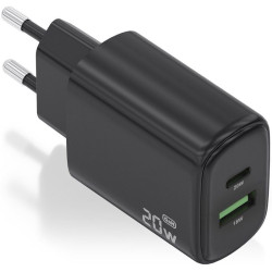 Cargador de Pared GaN Aisens A110-0910/ 1xUSB Tipo-C/ 1xUSB/ 20W/ Negro