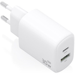 Cargador de Pared GaN Aisens A110-0977/ 1xUSB Tipo-C/ 1xUSB/ 30W/ Blanco