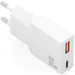 Cargador de Pared GaN Aisens A110-1002/ 1xUSB Tipo-C/ 1xUSB/ 30W/ Blanco
