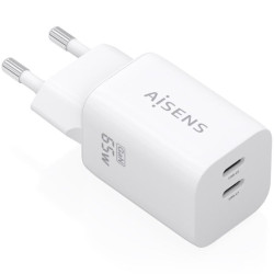 Cargador de Pared GaN Aisens A110-1029/ 2xUSB Tipo-C/ 65W/ Blanco