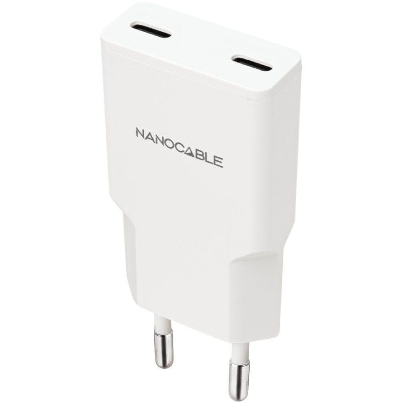 Cargador de Pared Nanocable 10.10.2026/ 2xUSB Tipo-C/ 25W/ Blanco