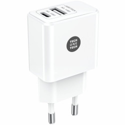 Cargador de Pared Tech One Tech TEC2904/ 1xUSB Tipo-C/ 1xUSB/ 12W/ Blanco
