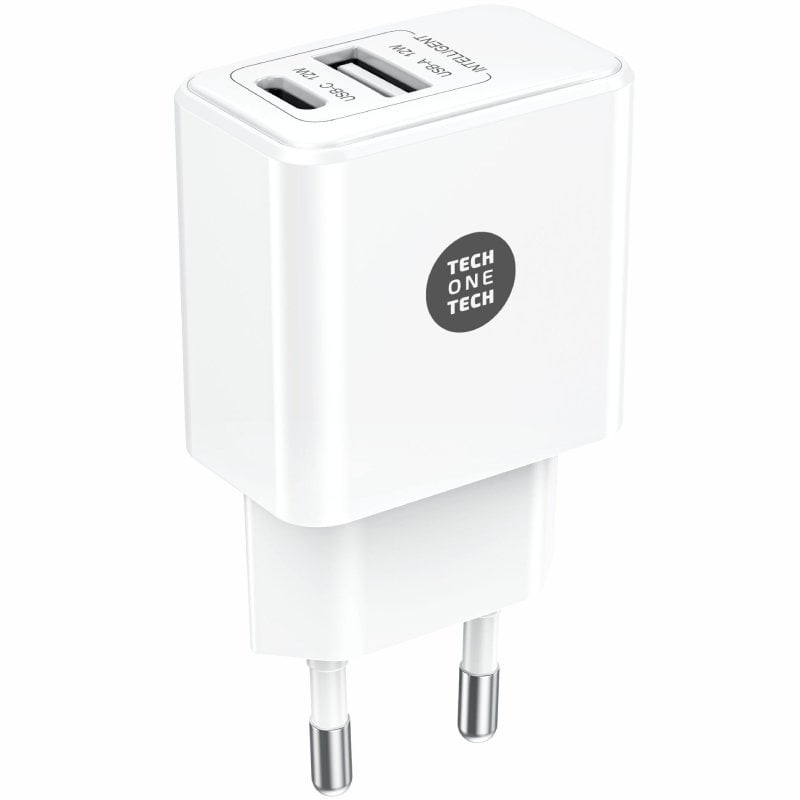 Cargador de Pared Tech One Tech TEC2904/ 1xUSB Tipo-C/ 1xUSB/ 12W/ Blanco