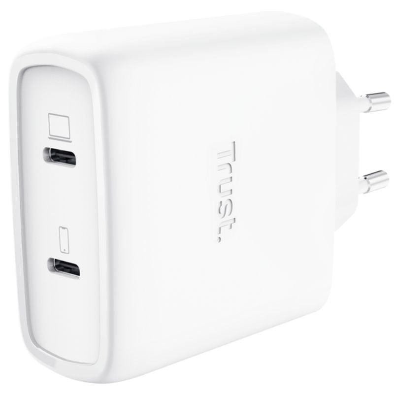 Cargador de Pared GaN Trust Maxo 65W 25526/ 2xUSB Tipo-C/ Incluye Cable USB Tipo-C/ 65W