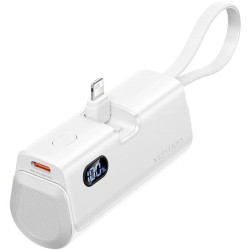 Powerbank 4800mAh Vention FHRW0/ 22.5W/ Blanca/ Incluye Cable USB Tipo-C y Lightning