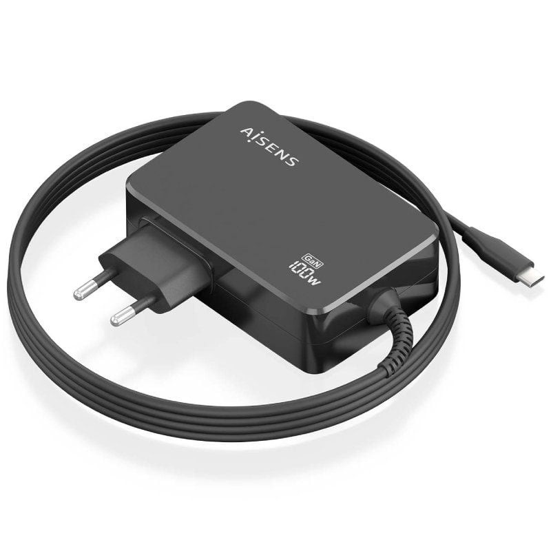 Cargador de Portátil GaN Aisens ASCH-1PD100WL50-BK USB Tipo-C/ 100W/ Automático/ Voltaje 5-20V