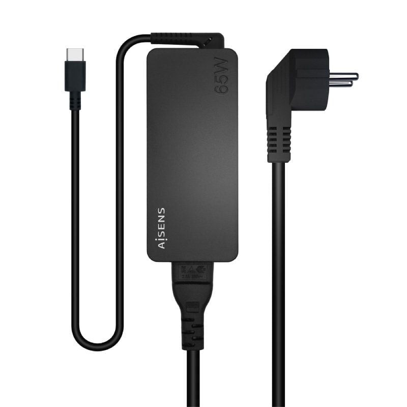 Cargador de Portátil Aisens ASCH-1PD65D-BK/ 1xUSB Tipo-C/ 65W/ Automatico/ Voltaje 5-20V