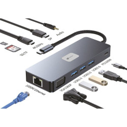 Docking USB Tipo-C Leotec LEDS03/ 3xUSB/ 1xUSB Tipo-C PD/ 1xHDMI 4K/ 1xDisplayPort/ 1xVGA/ 1xAudio/ 1xRJ45/ 1xLector Tarjetas...