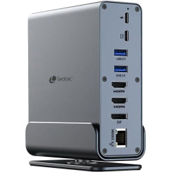 Docking USB Tipo-C Leotec LEDS06/ 5xUSB/ 2xUSB Tipo-C/ 1xUSB Tipo-C PD/ 1xDisplayPort/ 2xHDMI 4K/ 1xRJ45/ 1xJack 3.5/ 1xLecto...