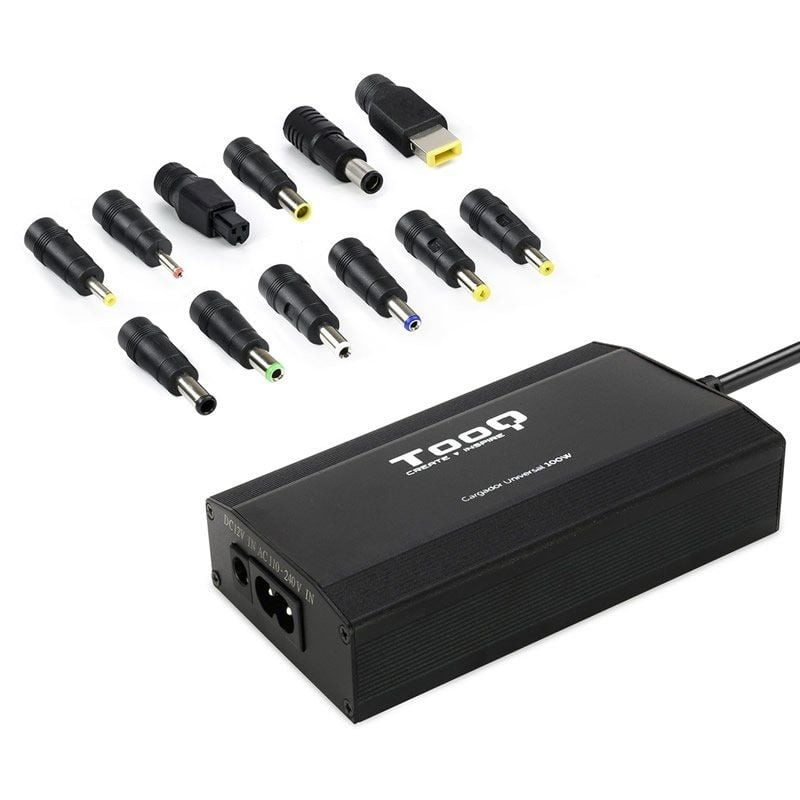 Cargador de Portátil TooQ TQLC-100BS01M/ 1xUSB/ 100W/ Manual/ 12 Conectores/ Voltaje 12-24V