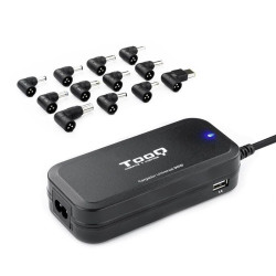 Cargador de Portátil TooQ TQLC-90BS02AT/ 90W/ 2xUSB/ Automático/ 12 Conectores/ Voltaje 12-20V