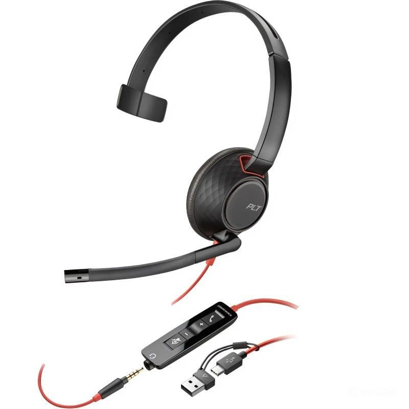 Auricular Poly Blackwire 5210 + 3.5 mm + Adaptador USB-C/A/ con Micrófono/ Jack 3.5 - USB Tipo-C/ Jack 3.5 - USB Tipo-C/ Bulk...