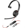 Auricular Poly Blackwire 5210 + 3.5 mm + Adaptador USB-C/A/ con Micrófono/ Jack 3.5 - USB Tipo-C/ Jack 3.5 - USB Tipo-C/ Bulk...