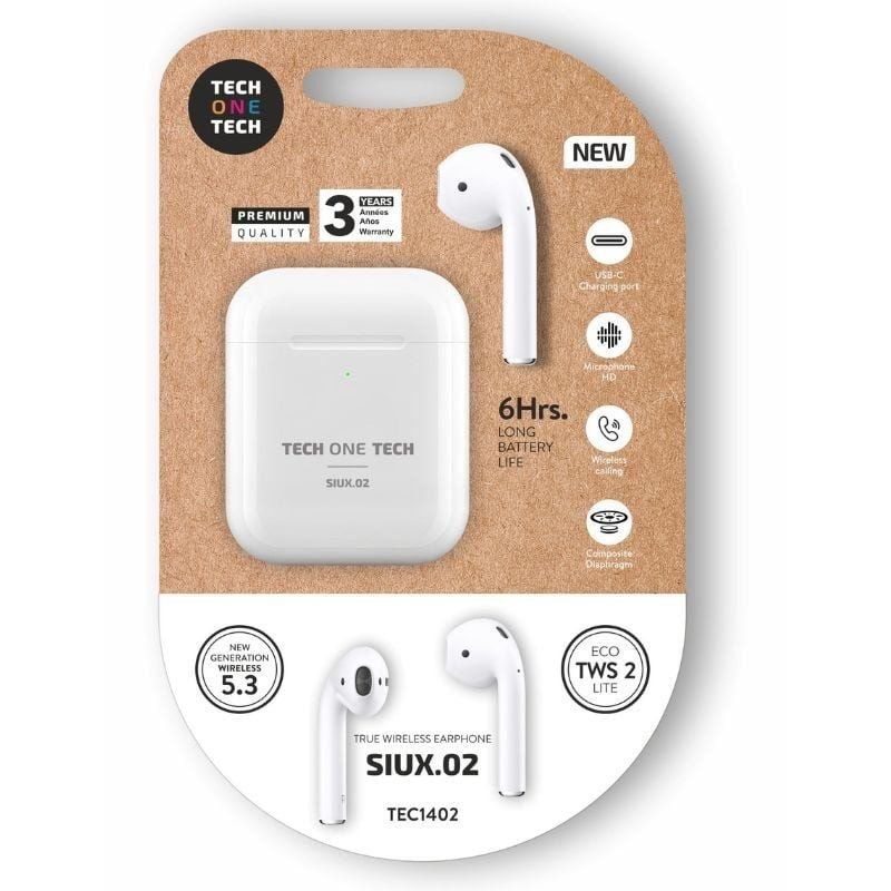 Auriculares Bluetooth Tech One Tech SIUX.02 TEC1402/ con estuche de carga/ Autonomía 6h/ Blancos