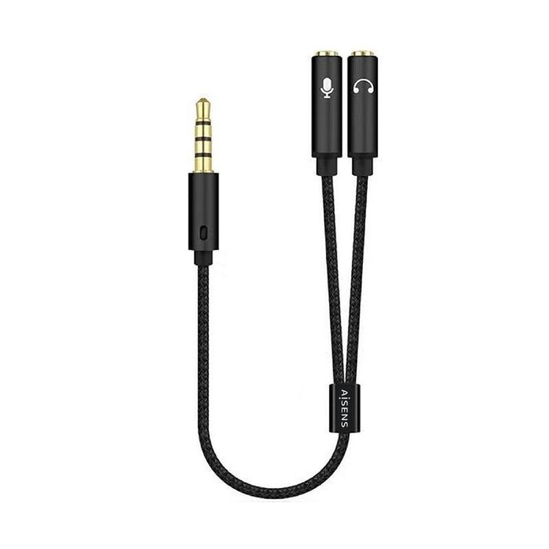 Cable Estéreo Aisens A128-0416/ Jack 3.5 Macho - 2x Jack 3.5 Hembra/ 25cm/ Negro