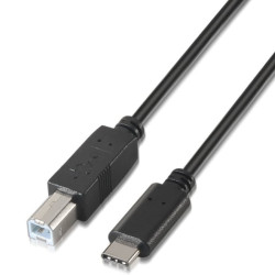 Cable USB 2.0  Impresora Aisens A107-0054/ USB Tipo-C Macho - USB Tipo-B Macho/ 480Mbps/ 2m/ Negro