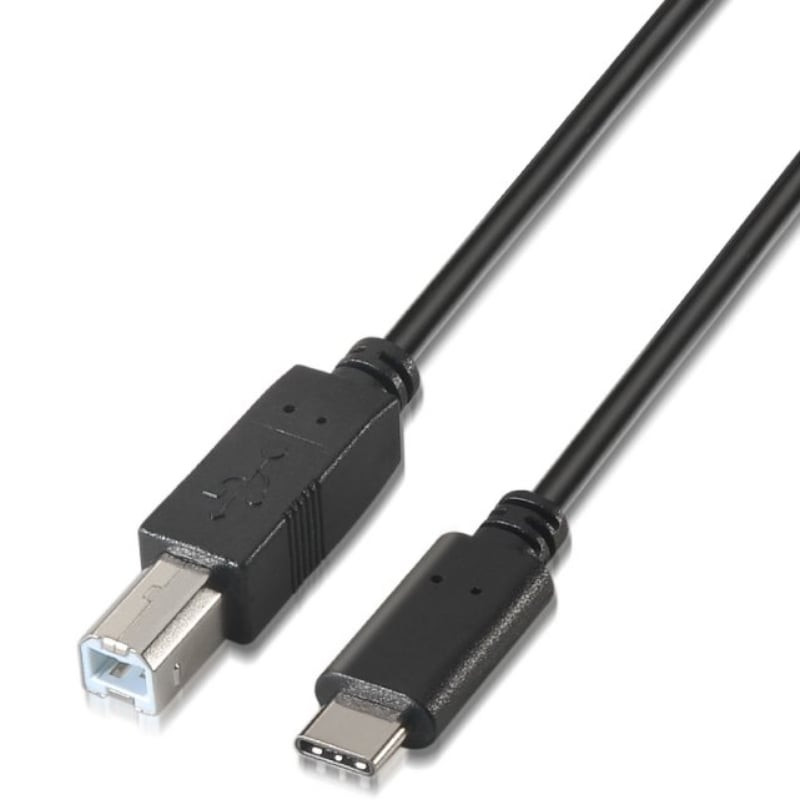 Cable USB 2.0  Impresora Aisens A107-0054/ USB Tipo-C Macho - USB Tipo-B Macho/ 480Mbps/ 2m/ Negro
