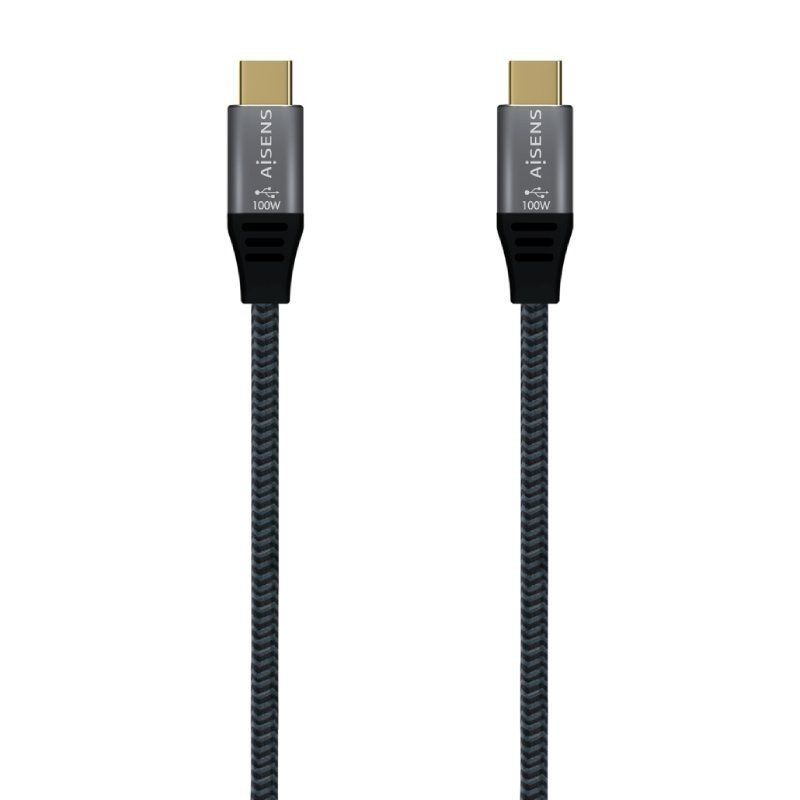 Cable USB 3.2 Tipo-C Aisens A107-0671 20GBPS 100W/ USB Tipo-C Macho - USB Tipo-C Macho/ Hasta 100W/ 20Gbps/ 1m/ Gris