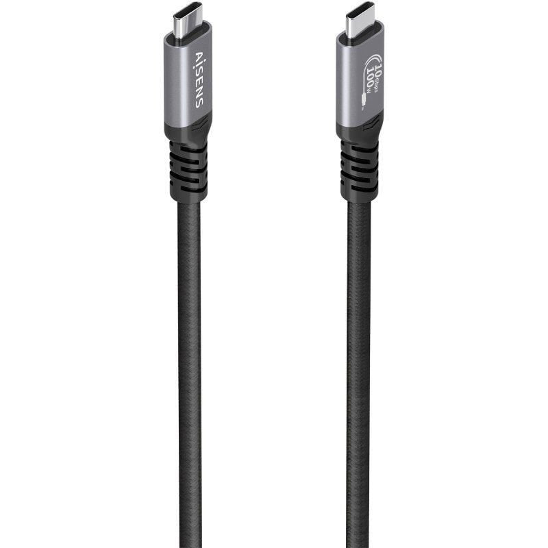 Cable USB 3.2 Tipo-C Aisens A107-0989/ USB Tipo-C Macho - USB Tipo-C Macho/ Hasta 100W/ 10Gbps/ 4m/ Negro