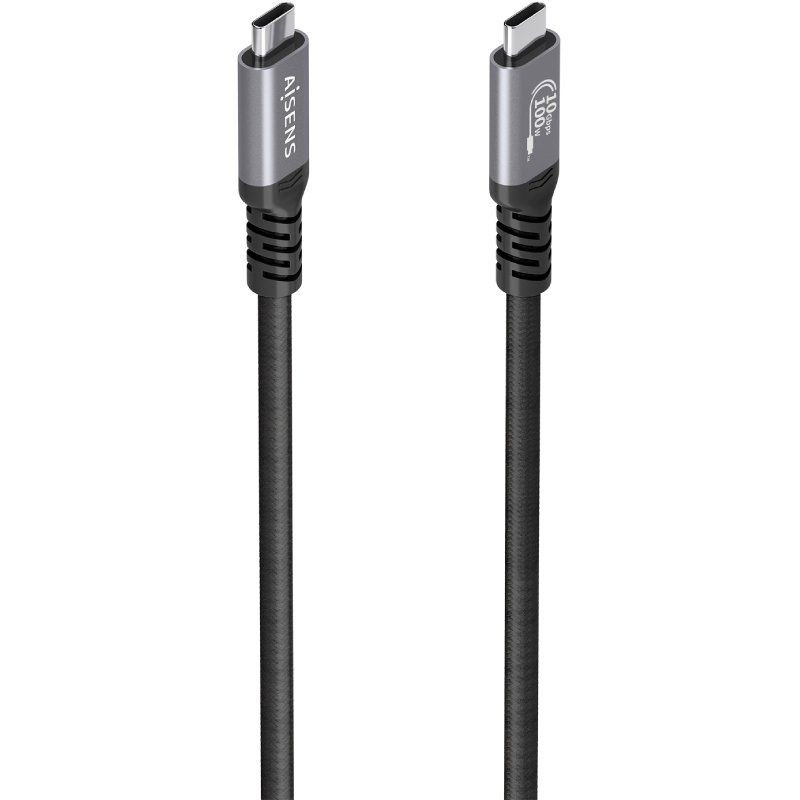 Cable USB 3.2 Tipo-C Aisens A107-0990/ USB Tipo-C Macho - USB Tipo-C Macho/ Hasta 100W/ 10Gbps/ 5m/ Negro
