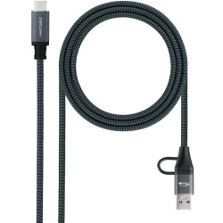 Cable USB 3.2 Tipo-C Nanocable 10.01.4112-COMB/ USB Tipo-C Macho + USB Macho - USB Tipo-C Macho/ Hasta 100W/ 20Gbps/ 2m/ Gris...