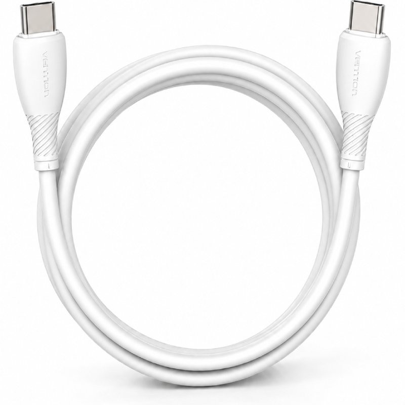 Cable USB 2.0 Tipo-C Vention TRVWH/ USB Tipo-C Macho - USB Tipo-C Macho/ Hasta 60W/ 480Mbps/ 2m/ Blanco